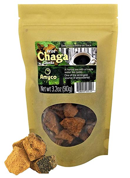Raw Organic Chaga Mushroom Tea Chunks 3.2 ounce bag - 100% Natural Hand-Harvested Canadian Forest Chaga Chunks Antioxidants, Nutrient Dense Superfood, Healthy Drink, Sized For Brewing
