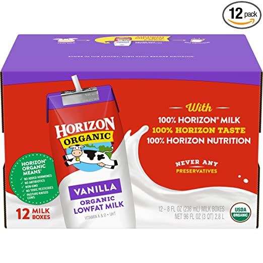 Horizon Organic Shelf-Stable 1% Lowfat Milk Boxes, Vanilla, 8 oz., 12 Pack