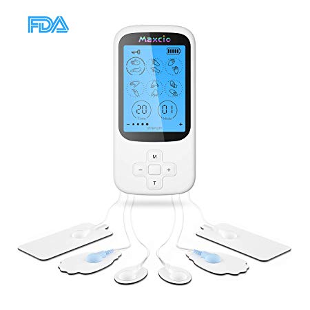 Maxcio EMS Tens Unit Muscle Stimulator with Dual Outlets, 16 Modes, 6 Pads and 20 Intensity, Rechargeable and Portable, Pain Relief Mini Back Massager, Neck Massager, Shoulder Massager, FDA Approved