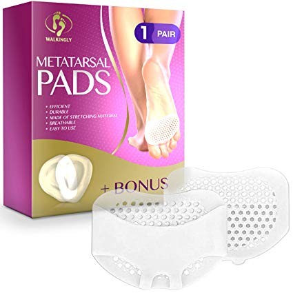 WALKINGLY Set of Metatarsal Pads (2 Count) - Soft Gel Ball of Foot Cushions for Rapid Pain Relief for Women & Men - Mortons Neuroma Callus Metatarsal Foot Bunion Forefoot Cushioning Relief