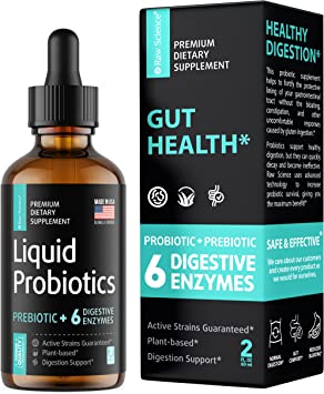 Probiotic Drops For Women & Men, Digestive Enzymes with Probiotics and Prebiotics, Gut Health Supplement & Bloating Relief, Lactobacillus Gasseri, Bifidobacterium, Plant-Based, Active Strains