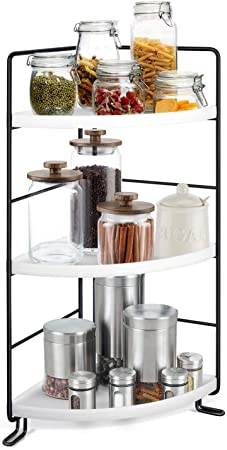 3 Tier Spice Rack Standing Rack, APAFISH Bathroom Countertop Storage Shelf Cosmetic Organizer Holder Kitchen Spice Rack (White Black)