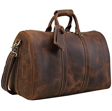 Polare Men's 18'' Retro Real Leather Weekender Duffel Overnight Bag Carry On Luggage