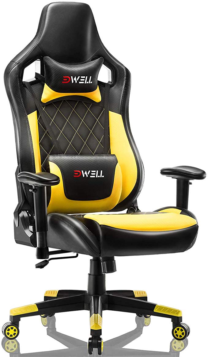 EDWELL Racing Gaming Chair Adjustable PU Leather Office Chair Executive Computer Desk Chair High-Back Video Chair with Headrest and Armrest for Adults Kids Men Women, Yellow