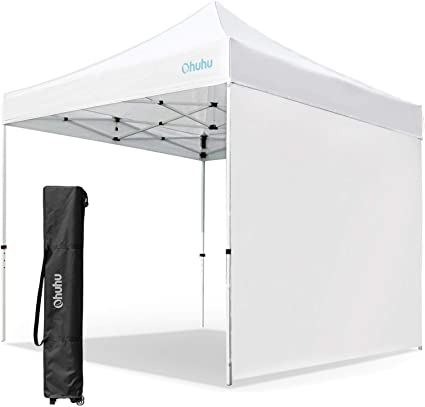 Ohuhu EZ Pop-Up Canopy Tent with Sidewall, 10 X 10 FT Sturdy Commercial Instant Shelter with Removal Side Wall for More Shade, 4 Adjustable Height & Wheeled Carrying Bag, White