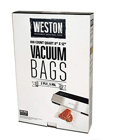 Weston 30-0111-W 30 Count Pint Vacuum Sealer Bags, 8" x 12", Transparent