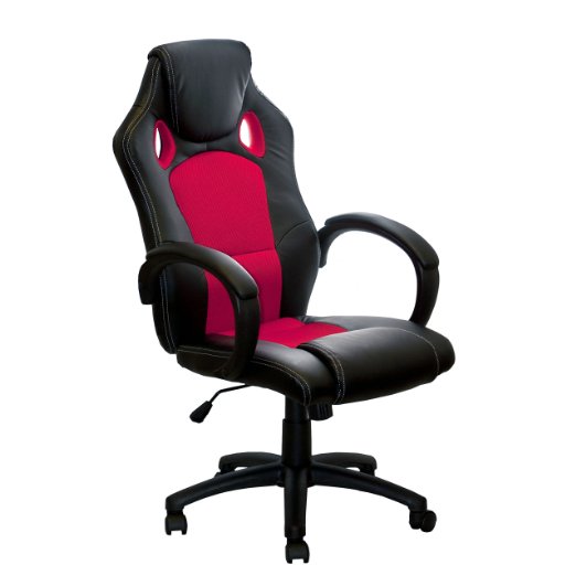 ALEKO ALC2324RED High Back Office Chair Ergonomic Computer Desk Chair PU and Mesh Upholstered Red