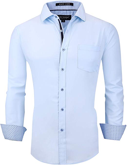 Alex Vando Mens Dress Shirts Wrinkle Free Regular Fit Stretch Bamboo Men Shirt