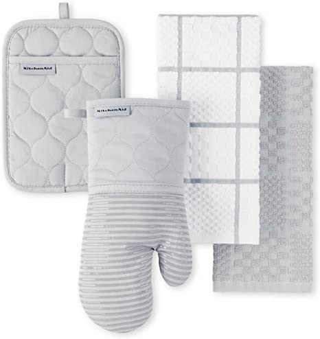 KitchenAid Onion Quilt KT OM PH Kitchen Towel, Oven Mitt & Potholder Set, Matte Grey