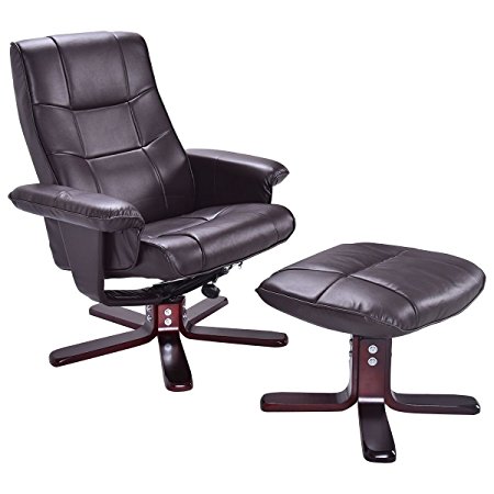 Giantex Executive Pu Leather Seat Chair Leisure Recliner Swivel Furniture W/ Ottoman
