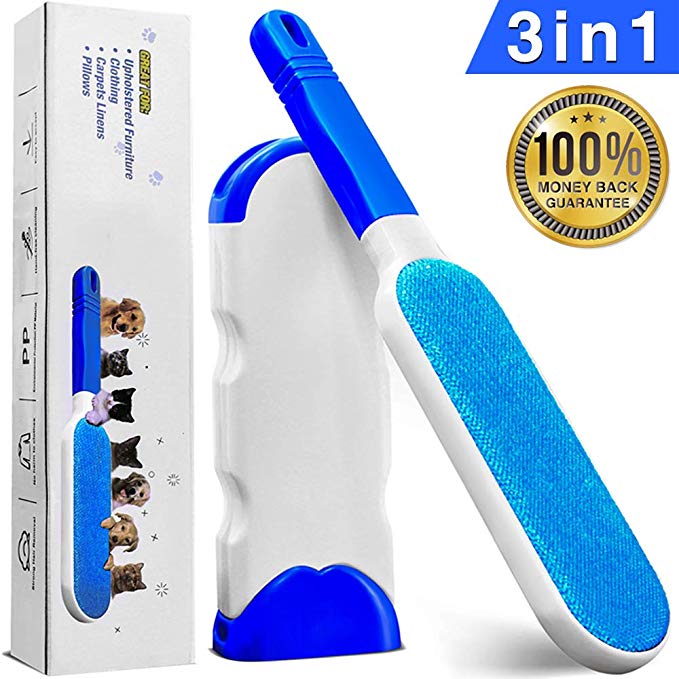 Doeki Pet Hair Remover - Dog & Cat Lint Roller Brush - Double Sided Fur Hair Removal Tool with Self-Cleaning Base and Travel Size Brush - Perfect for Clothes, Sofa, Carpet, Car Seat[2019 UPGRADE]