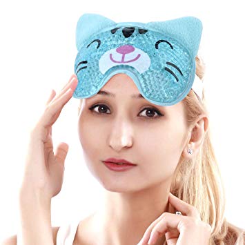 NEWGO®Hot Cold Eye Mask for Puffy Eyes, Reusable Cold Eye Mask with Gel Beads for Swollen Eyes, Migraines, Headache - Cat Blue