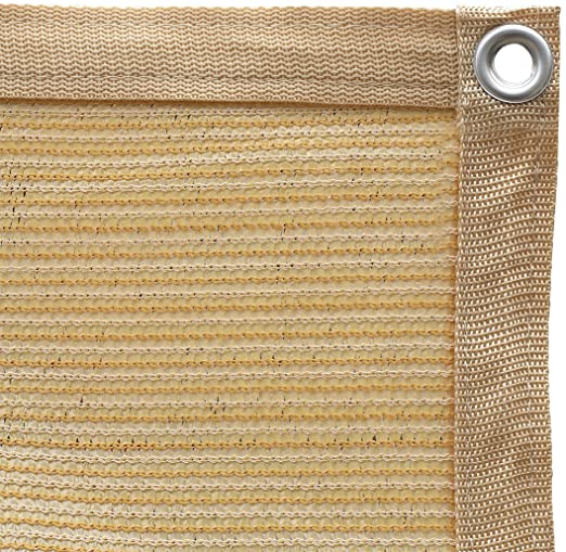Shatex 90% Shade Fabric Sun Shade Cloth Taped Edge with Grommets Sun-Block Mesh Shade for Pergola Cover Canopy 10’ x 10’, Wheat