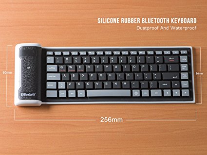 LinDon-Tech Super Mini Portable Keyboard Flexible Wireless Keyboard Silicone Roll-up Bluetooth Keyboard for Tablet, Smartphone, Laptop, Built-in Rechargeable Lithium Battery (black)