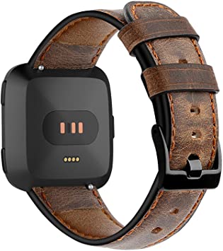 KIMILAR compatible with Fitbit Versa/Versa 2 Strap for Women Men, Antique Oil Wax Leather Strap compatible with Fitbit Versa 2 / Versa/Versa Lite Smartwatch