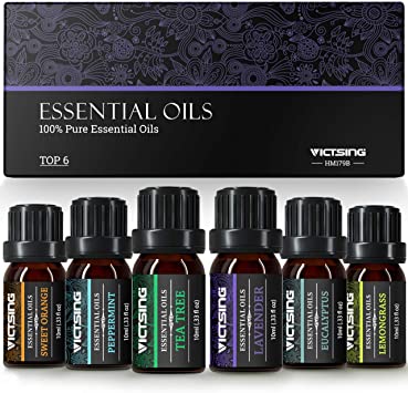 VicTsing Essential Oils Gift Set for Aromatherapy, 100% Pure Scented Oils for Oil Diffusers-Lavender, Lemongrass, Tea Tree, Eucalyptus, Sweet Orange, Peppermint