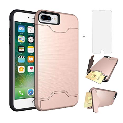 iPhone 7 plus/8 plus Case i Phone Cases Wallet Shockproof with Card Holder Slot and Screen Protector Stand Kickstand Hybrid Protective Cover for Apple iPhone7plus 7s 7plus 8s 8plus 5.5 inch Rose gold