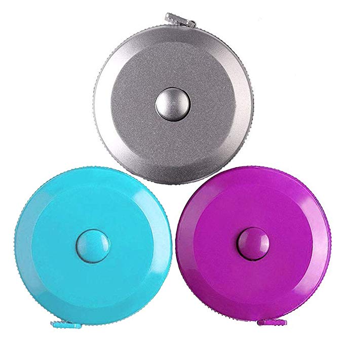 Tape Measure 150 cm 60 Inch Push Button Tape Body Measuring Soft Retractable for Sewing Double-Sided Tailor Cloth Ruler (Sky Blue Purple Silver) 3Pack by MXRS