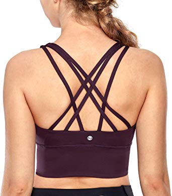 CRZ YOGA Strappy Sports Bras for Women Longline Wirefree Padded Medium Support Yoga Bra Top