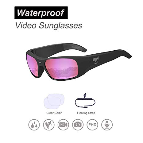 OHO sunshine Waterproof Video Sunglasses, 1080P HD Outdoor Sports Action Camera with 32GB Built-in Memory and Polarized UV400 Protection Safety Lenses,Unisex Sport Design