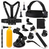 Luxebell 8-in-1 Accessories Kit for Gopro Hd Hero 4 Session Hero3 Hero3 Hero2 and Hero Lcd Chest Mount Harness  Head Strap  Telescopic Pole  Suction Cup  Floating Handle Grip