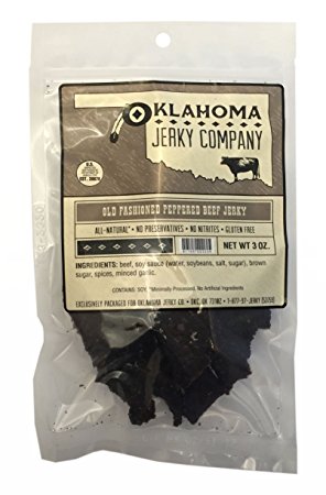 Old Fashioned Style Gluten Free Peppered Beef Jerky - No Frills Tough and Dry Style Beef Jerky - All Natural, No Added Preservatives and No Added MSG - 3 oz.