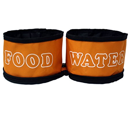 Dual Travel Dog Bowls by GoPets Collapsible Folding Pet Food & Water Bowl For Feeding Dogs & Cats When Traveling On The Go With Satisfaction Guarantee