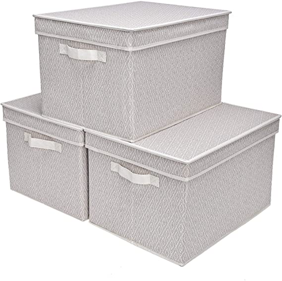 StorageWorks Woven Diamond Storage Bins with Lids, Ornament Storage Box with Lids, Collapsible Closet organizer, Extra Large, 3-pack