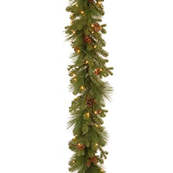 National Tree 9 Foot by 12 Inch Feel Real Eastwood Spruce Garland with 45 Mixed Cones and 70 Clear Lights (PEEW3-300-9B-1)