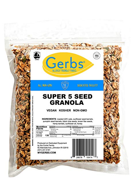 5 Seed n' Honey Granola, 1 LB Bag - Food Allergy Safe & Non GMO - Preservative Free & Kosher (pumpkin, sunflower, chia, flax, hemp seeds) - Product of USA