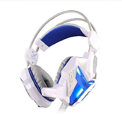 KOTION EACH G3100 Comfortable LED 3.5mm Stereo Gaming Headset Over-Ear Headphone with LED Lighting Noise Canelling & Volume Control for PC Computer Game, Tablets ,Laptops (White/blue)