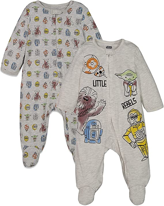 STAR WARS Baby Boys 2 Pack Sleep N' Play Footies