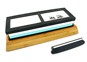 Whetstone - Waterstone Knife Sharpening Sharpener Stone by Kota Japan Diamond 2000 - 5000 Grit Misono Masamoto Sashimi Ultra-Sharp Quality BONUS Bamboo Base & Blade Guide