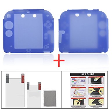YUYIKES Protective Soft Silicone Skin Case Cover Shell for Nintendo 2DS   Clear LCD Screen Protector (Blue)