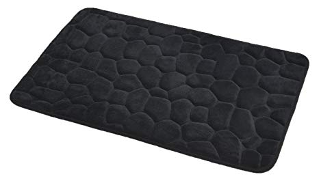 EVIDECO 3D Cobble Stone Shaped Memory Foam Bath Mat Microfiber Non Slip, 32" L x 20" W x 0.8" D/80 x 50 cm, Black