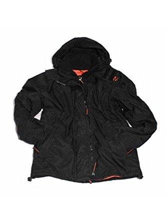 Mens Superdry Jacket | Hooded Polar Windcheater | Black/Jaffa (XXL)