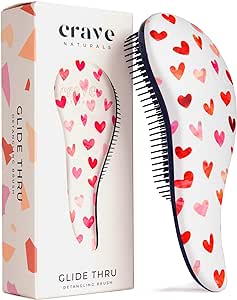 Crave Naturals Glide Thru Detangling Hair Brush for Adults & Kids Hair - Detangler Brush for Natural, Curly, Straight, Wet or Dry Hair - Hairbrush for Men & Women - 1 Pack - Pink Hearts