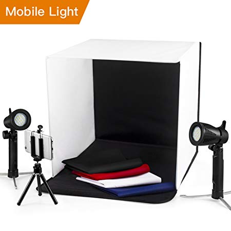 ESDDI 16"x16"/40x40cm Photo Studio Box Shooting Tent Booth Portable Table Top Photography Lighting Tent Kit Foldable Light Cube with 2x20 LED Lights 4 Color Backdrops for Jewellery Product Advertising