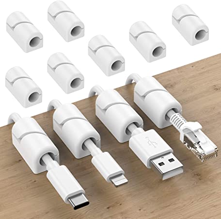 SOULWIT 20 Pcs Cable Holder Clips, Cable Management Cord Organiser Clips Silicone Self Adhesive for Desktop USB Charging Cable Power Cord Mouse Cable Wire PC Office Home (White)