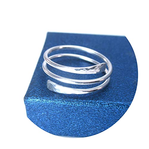 Hammered and Smooth Texture Sterling Silver Adjustable Ring