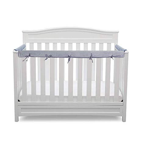 3Piece Kids Padded Baby Crib Rail Cover Set, Crib Rail Protector Safe Teething Guard Wrap with Sewn Ties Heavenly Soft Narrow Reversible Crib Rail Cover, Front and Side Padded Rail Cover (Gray)