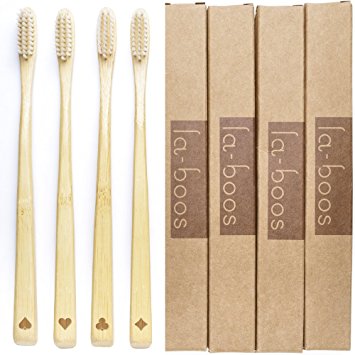 LaBoos Best Nature Manual Travel Toothbrush, New Extra Soft Bristle Gum Toothbrush,Best Toothbrush For Gingivitis And Sensitive teeth,Bulk Kids Bamboo Toothbrushes,Pack of 4.