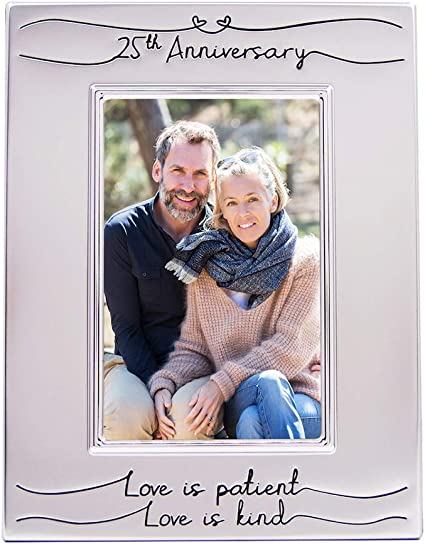 Haysom Interiors Beautiful Two Tone Silver Plated 25th Anniversary 4" x 6" Picture Frame with Black Velvet | Unique and Thoughtful Gift Idea