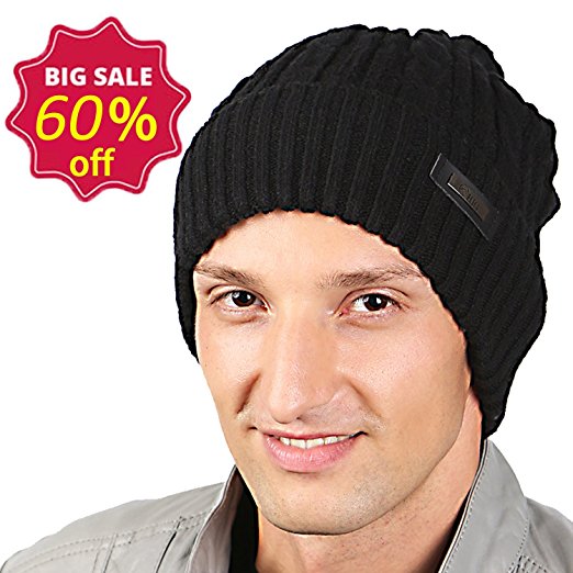 HIG Mens Winter Hat Warm Comfortable Soft Knit Beanie Hats Lined with Fleece