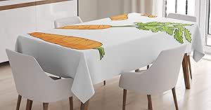 Ambesonne Green and Orange Tablecloth, Fresh Carrot Pattern with Leaves Sketch Illustration of Vegetables, Dining Room Kitchen Rectangular Table Cover, 60" X 84", Apple Green
