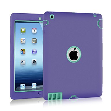 iPad 2 / 3 / 4 Case, HOcase Rugged Slim Shockproof Silicone Protective Case Cover for 9.7" iPad 2nd / 3rd / 4th Generation - Purple / Aqua