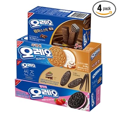 OREO Korean Exclusive Limited Edition - Oreo Thin Choco Mousse, Strawberry Cream, Wafer Stick,Vanilla Moose Cookies - 4 Pack Assortment Variety Exostic Korean Chocolate Cookies Sandwich