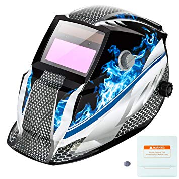 Z ZTDM Welding Helmet, Solar Powered Auto Darkening Hood, Welder Mask with Adjustable Wide Shade Range 4/9-13, Protective Gear, 2 Extra Lens & Battery for ARC MIG TIG (Blue Racer)