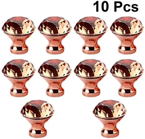 DOITOOL 10PCS Diamond Shaped Crystal Cabinet Knobs for Drawer Handle Cabinet Hardware Drawer Vintage Dressers Knobs with Screws for Cabinet Furniture Kitchen (Rose Gold)