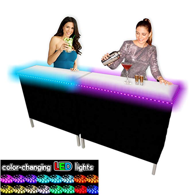 PartyPongTables.com PARTYBARDOUBLELED Portable Black & Hawaiian Skirts, 39 inches, Party Bar w/LED Lights - Double Set